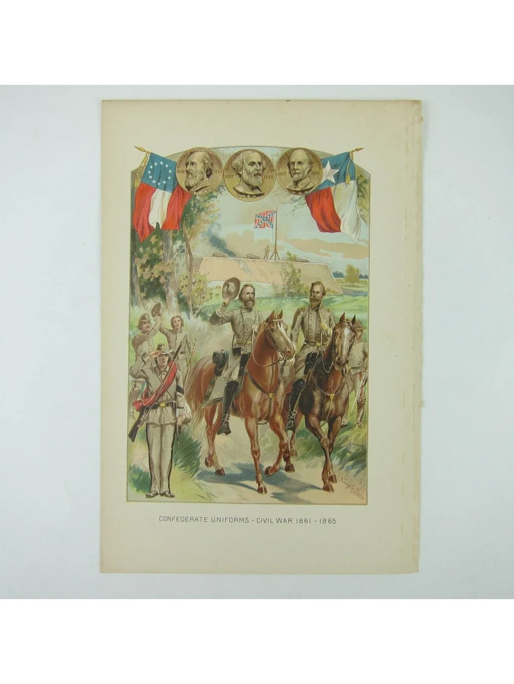 Chromolith Book Plate US Civil War Confederate Uniforms Antique 1890s